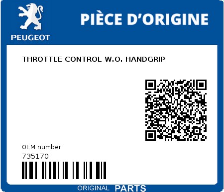 Product image: Peugeot - 735170 - THROTTLE CONTROL W.O. HANDGRIP  0