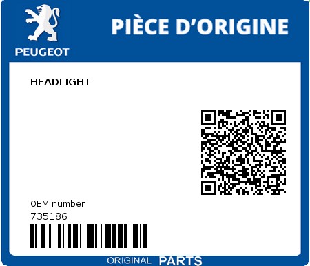 Product image: Peugeot - 735186 - HEADLIGHT  0