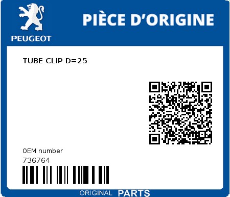 Product image: Peugeot - 736764 - TUBE CLIP D=25  0