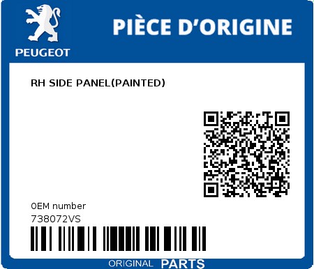 Product image: Peugeot - 738072VS - RH SIDE PANEL(PAINTED)  0