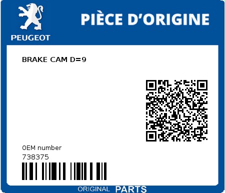 Product image: Peugeot - 738375 - BRAKE CAM D=9  0