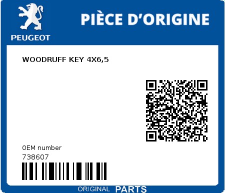 Product image: Peugeot - 738607 - WOODRUFF KEY 4X6,5  0