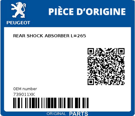 Product image: Peugeot - 739011XK - REAR SHOCK ABSORBER L=265  0
