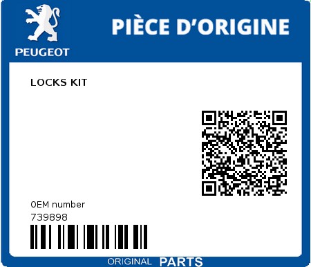 Product image: Peugeot - 739898 - LOCKS KIT  0