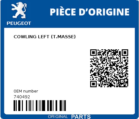 Product image: Peugeot - 740492 - COWLING LEFT (T.MASSE)  0