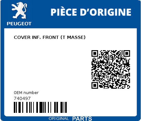 Product image: Peugeot - 740497 - COVER INF. FRONT (T MASSE)  0
