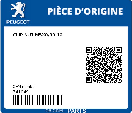Product image: Peugeot - 741049 - CLIP NUT M5X0,80-12  0