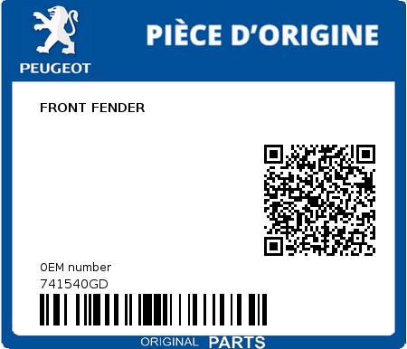 Product image: Peugeot - 741540GD - FRONT FENDER  0