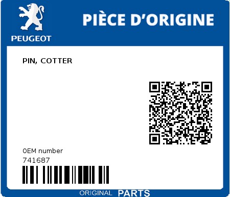 Product image: Peugeot - 741687 - PIN, COTTER  0