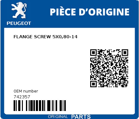 Product image: Peugeot - 742357 - FLANGE SCREW 5X0,80-14  0