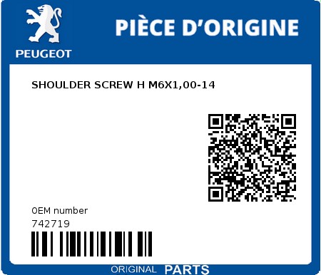 Product image: Peugeot - 742719 - SHOULDER SCREW H M6X1,00-14  0