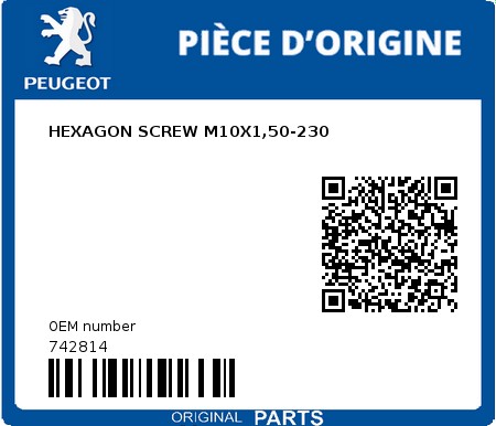 Product image: Peugeot - 742814 - HEXAGON SCREW M10X1,50-230  0