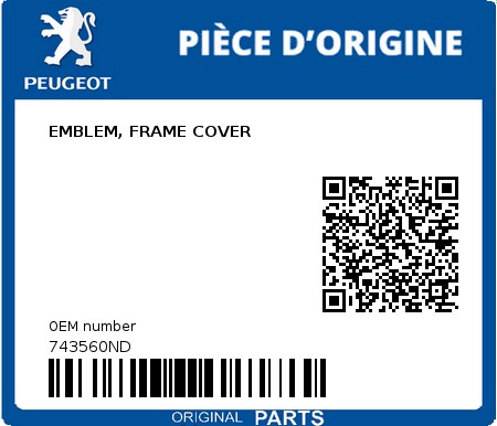 Product image: Peugeot - 743560ND - EMBLEM, FRAME COVER  0