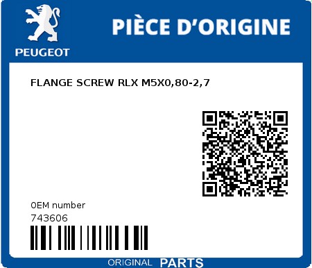 Product image: Peugeot - 743606 - FLANGE SCREW RLX M5X0,80-2,7  0