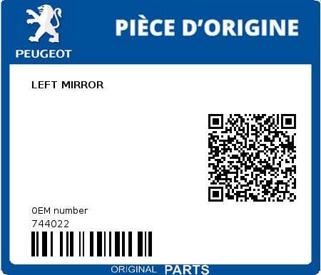 Product image: Peugeot - 744022 - LEFT MIRROR  0