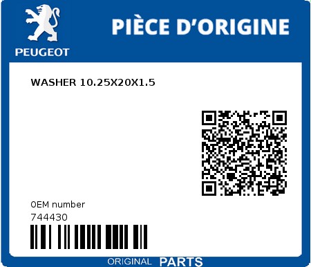 Product image: Peugeot - 744430 - WASHER 10.25X20X1.5  0