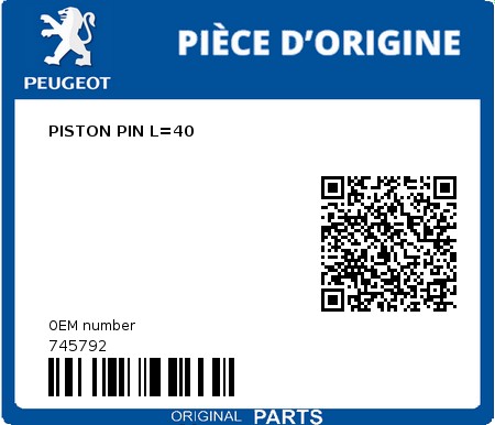 Product image: Peugeot - 745792 - PISTON PIN L=40  0