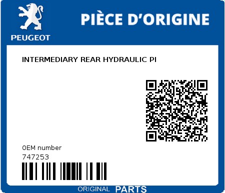 Product image: Peugeot - 747253 - INTERMEDIARY REAR HYDRAULIC PI  0