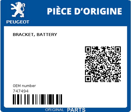 Product image: Peugeot - 747494 - BRACKET, BATTERY  0