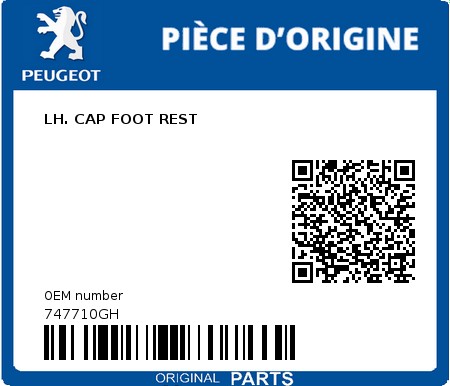 Product image: Peugeot - 747710GH - LH. CAP FOOT REST  0