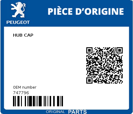 Product image: Peugeot - 747796 - HUB CAP  0