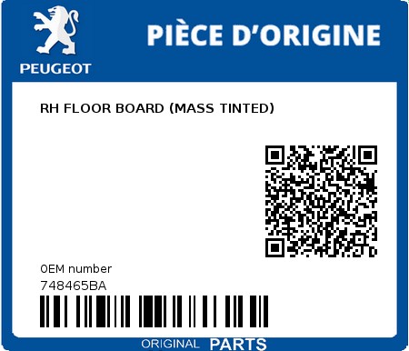 Product image: Peugeot - 748465BA - RH FLOOR BOARD (MASS TINTED)  0