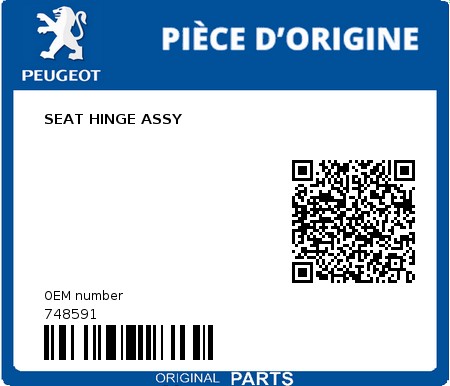 Product image: Peugeot - 748591 - SEAT HINGE ASSY  0