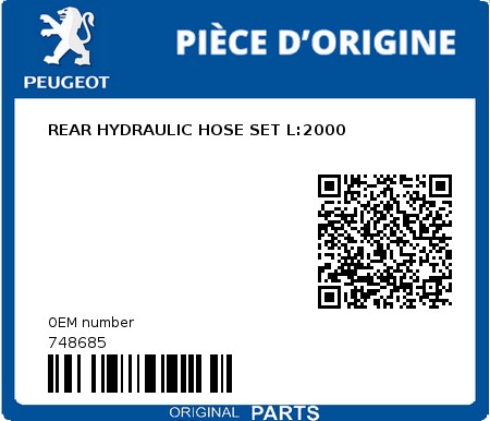 Product image: Peugeot - 748685 - REAR HYDRAULIC HOSE SET L:2000  0