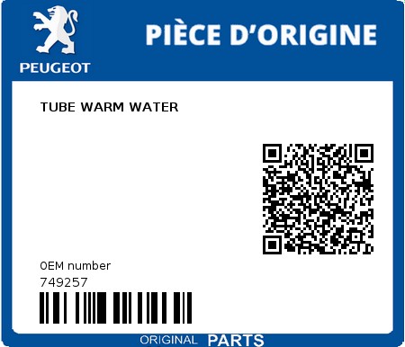 Product image: Peugeot - 749257 - TUBE WARM WATER  0