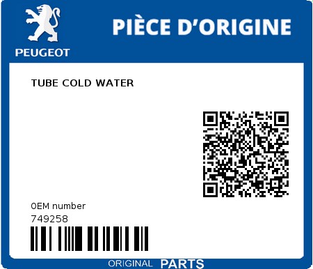 Product image: Peugeot - 749258 - TUBE COLD WATER  0
