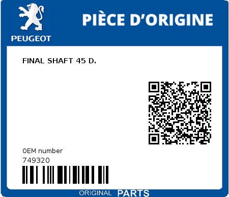 Product image: Peugeot - 749320 - FINAL SHAFT 45 D.  0