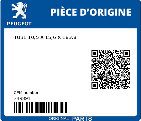 Product image: Peugeot - 749391 - TUBE 10,5 X 15,6 X 183,8  0