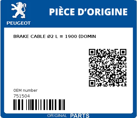 Product image: Peugeot - 751504 - BRAKE CABLE Ø2 L = 1900 (DOMIN  0