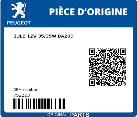 Product image: Peugeot - 752223 - BULB 12V 35/35W BA20D  0