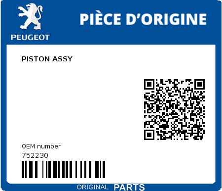 Product image: Peugeot - 752230 - PISTON ASSY  0