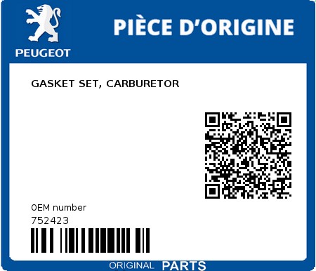 Product image: Peugeot - 752423 - GASKET SET, CARBURETOR  0