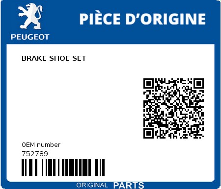 Product image: Peugeot - 752789 - BRAKE SHOE SET  0