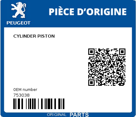 Product image: Peugeot - 753038 - CYLINDER PISTON  0