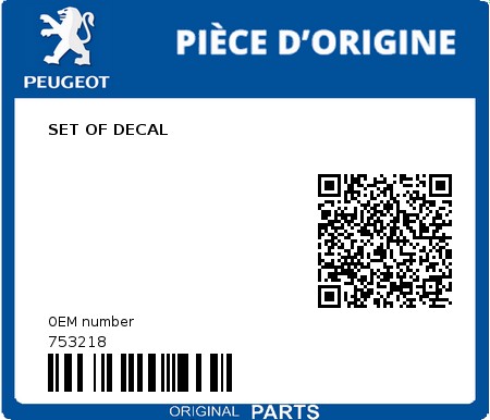 Product image: Peugeot - 753218 - SET OF DECAL  0