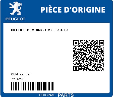 Product image: Peugeot - 753298 - NEEDLE BEARING CAGE 20-12  0