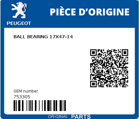 Product image: Peugeot - 753305 - BALL BEARING 17X47-14  0