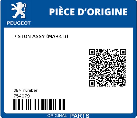 Product image: Peugeot - 754079 - PISTON ASSY (MARK B)  0