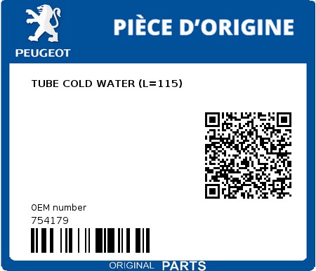 Product image: Peugeot - 754179 - TUBE COLD WATER (L=115)  0