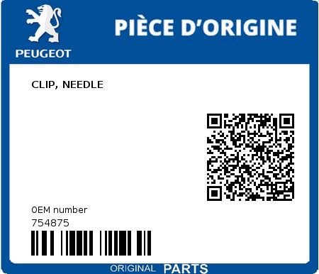 Product image: Peugeot - 754875 - CLIP, NEEDLE  0