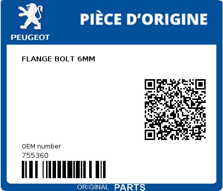 Product image: Peugeot - 755360 - FLANGE BOLT 6MM  0