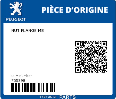 Product image: Peugeot - 755398 - NUT FLANGE M8  0