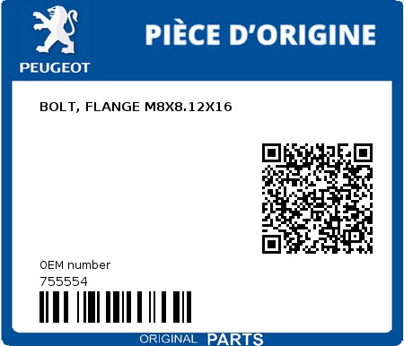 Product image: Peugeot - 755554 - BOLT, FLANGE M8X8.12X16  0