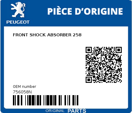 Product image: Peugeot - 756058N - FRONT SHOCK ABSORBER 258  0