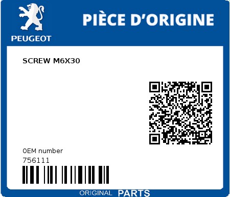 Product image: Peugeot - 756111 - SCREW M6X30  0