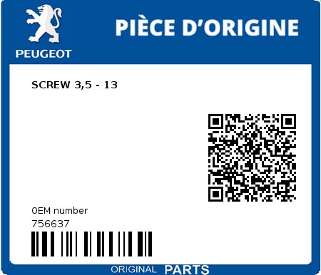 Product image: Peugeot - 756637 - SCREW 3,5 - 13  0
